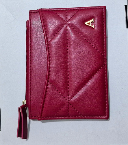 Burgundy faux leather zip card - leather,