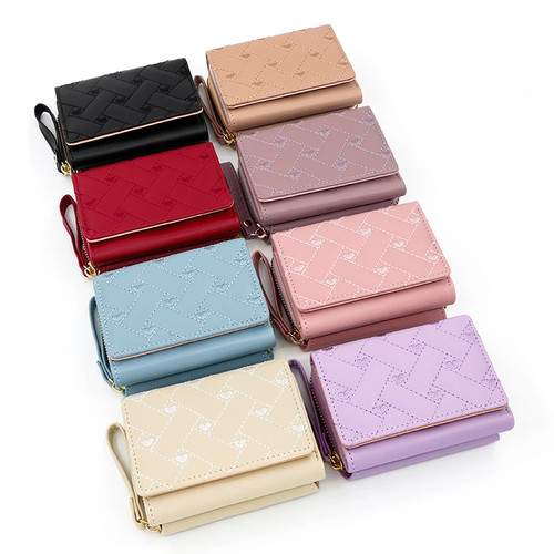 Women tri fold wallet pu - fold,