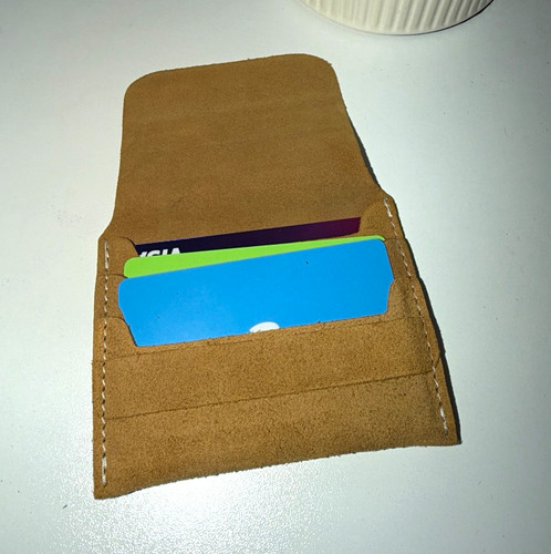 Brown suede leather card - brown,