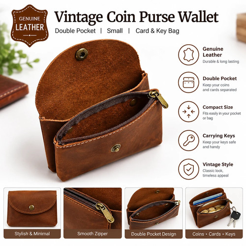 Genuine leather coin - leather, purse