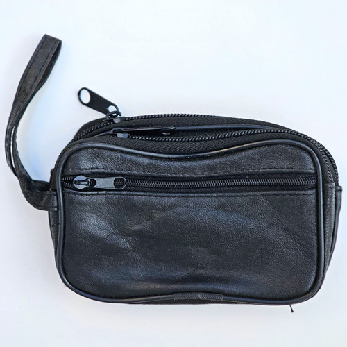 Black leather zip wristlet - black,