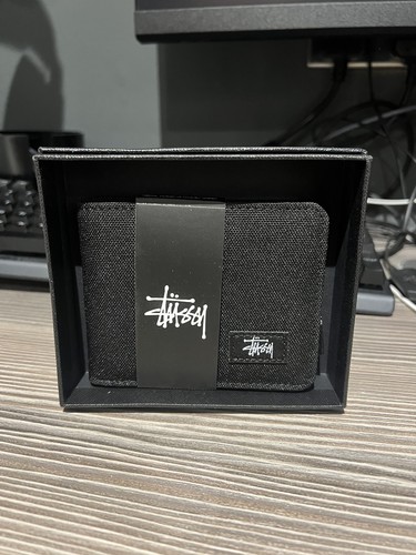 Stussy black canvas wallet - stussy,