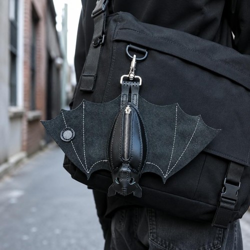 Gothic leather bat coin purse - leather,
