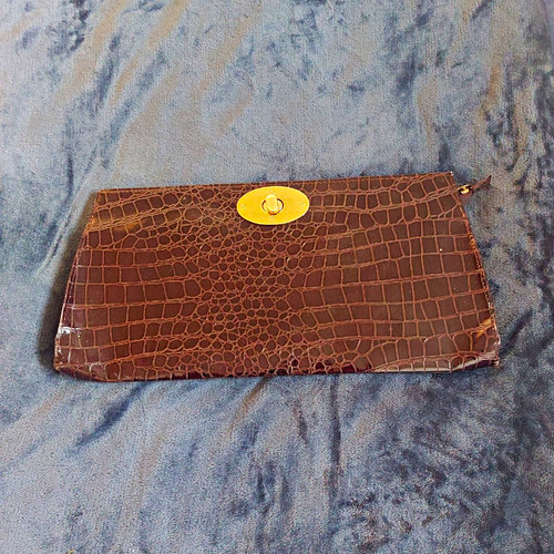Brown faux leather clutch - brown,