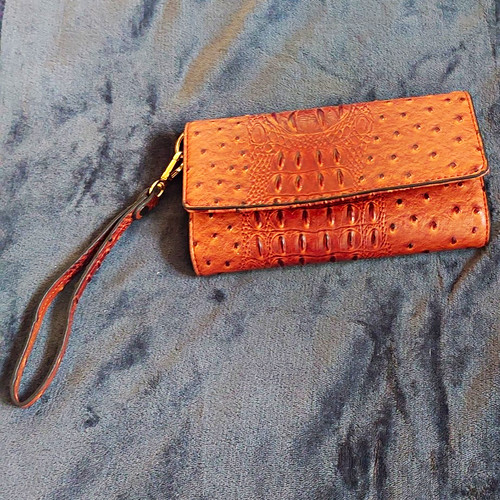 Brown leather wristlet - leather,
