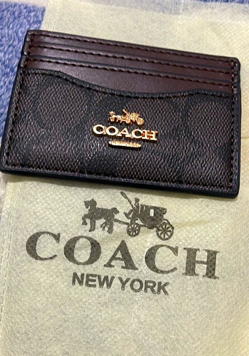 Coach black leather card - black,